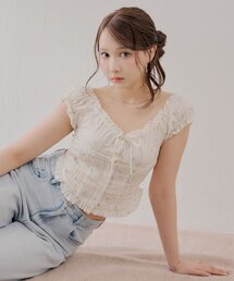 セットアイテム】バルーンペプラムトップス+シュシュセット（シャツ