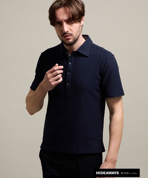 HIDEAWAYS NICOLE（ハイダウェイニコル）の「【HIDEAWAYS BLACK】バスケットリンクスジャガードポロシャツ（ポロシャツ・メンズ・ライトグレー/ホワイト/ネイビー/ブラック/ブルー・XL/L/M/XXL）」の4枚目の写真