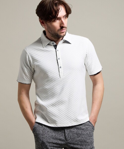 HIDEAWAYS NICOLE（ハイダウェイニコル）の「【HIDEAWAYS BLACK】バスケットリンクスジャガードポロシャツ（ポロシャツ・メンズ・ライトグレー/ホワイト/ネイビー/ブラック/ブルー・XL/L/M/XXL）」の2枚目の写真