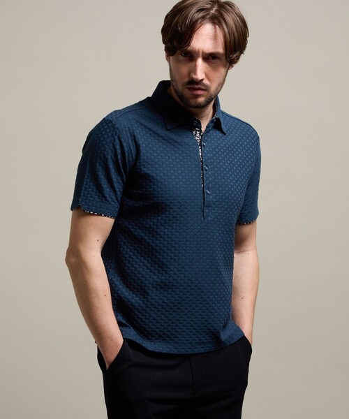 HIDEAWAYS NICOLE（ハイダウェイニコル）の「【HIDEAWAYS BLACK】バスケットリンクスジャガードポロシャツ（ポロシャツ・メンズ・ライトグレー/ホワイト/ネイビー/ブラック/ブルー・XL/L/M/XXL）」の5枚目の写真