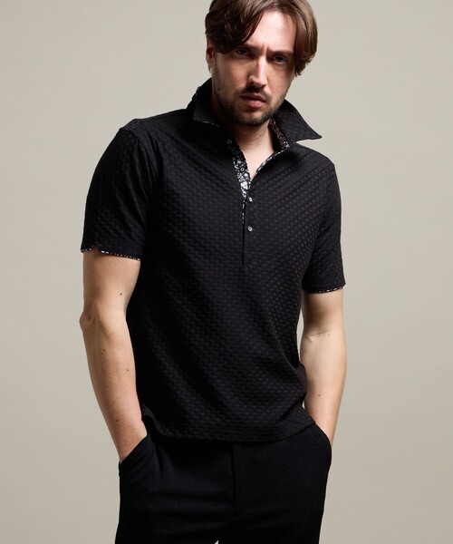 HIDEAWAYS NICOLE（ハイダウェイニコル）の「【HIDEAWAYS BLACK】バスケットリンクスジャガードポロシャツ（ポロシャツ・メンズ・ライトグレー/ホワイト/ネイビー/ブラック/ブルー・XL/L/M/XXL）」の3枚目の写真