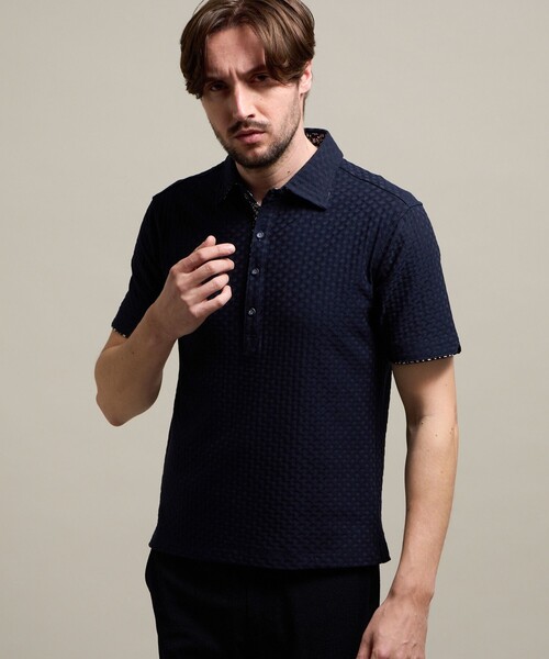 HIDEAWAYS NICOLE（ハイダウェイニコル）の「【HIDEAWAYS BLACK】バスケットリンクスジャガードポロシャツ（ポロシャツ・メンズ・ライトグレー/ホワイト/ネイビー/ブラック/ブルー・XL/L/M/XXL）」の13枚目の写真