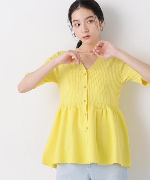 NANO universe(ナノユニバース)の「SUMMER VEIL KNIT ペプラムニットカーディガン(カーディガン/ボレロ・レディース・ブラック/ピンク/イエロー・FREE)」の1枚目の写真