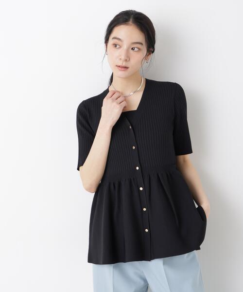NANO universe(ナノユニバース)の「SUMMER VEIL KNIT ペプラムニットカーディガン(カーディガン/ボレロ・レディース・ブラック/ピンク/イエロー・FREE)」の2枚目の写真