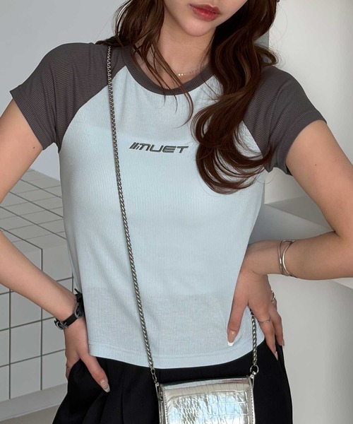 muet.（ミュエ）の「ロゴ刺繍配色ラグランコンパクトＴシャツ（Tシャツ/カットソー・レディース・ピンク/ブルー・MEDIUM/LARGE）」の12枚目の写真