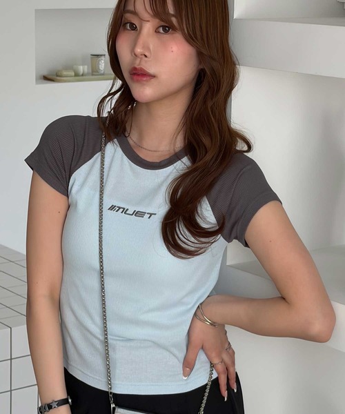 muet.（ミュエ）の「ロゴ刺繍配色ラグランコンパクトＴシャツ（Tシャツ/カットソー・レディース・ピンク/ブルー・MEDIUM/LARGE）」の8枚目の写真