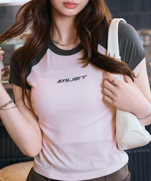 muet.（ミュエ）の「ロゴ刺繍配色ラグランコンパクトＴシャツ（Tシャツ/カットソー・レディース・ピンク/ブルー・MEDIUM/LARGE）」の13枚目の写真