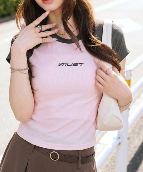 muet.（ミュエ）の「ロゴ刺繍配色ラグランコンパクトＴシャツ（Tシャツ/カットソー・レディース・ピンク/ブルー・MEDIUM/LARGE）」の16枚目の写真