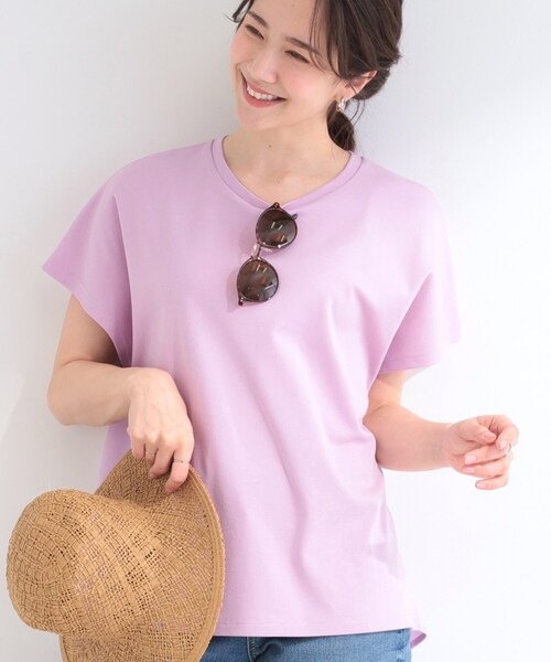 SHOO・LA・RUE（シューラルー）の「【体型カバー/S-LL】インせず着られる 前後素材切替Tシャツ（Tシャツ/カットソー・レディース・チャコールグレー/ホワイト系3/ブラック/ライトグリーン系2/ベビーピンク/ネイビー系2・02/01/04/03）」の6枚目の写真