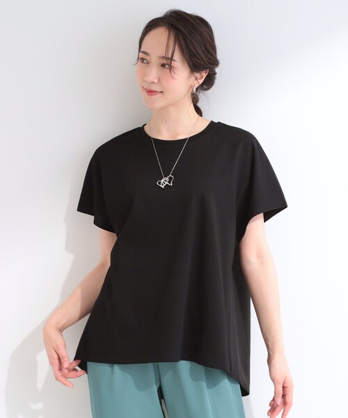 SHOO・LA・RUE（シューラルー）の「【体型カバー/S-LL】インせず着られる 前後素材切替Tシャツ（Tシャツ/カットソー・レディース・チャコールグレー/ホワイト系3/ブラック/ライトグリーン系2/ベビーピンク/ネイビー系2・02/01/04/03）」の8枚目の写真
