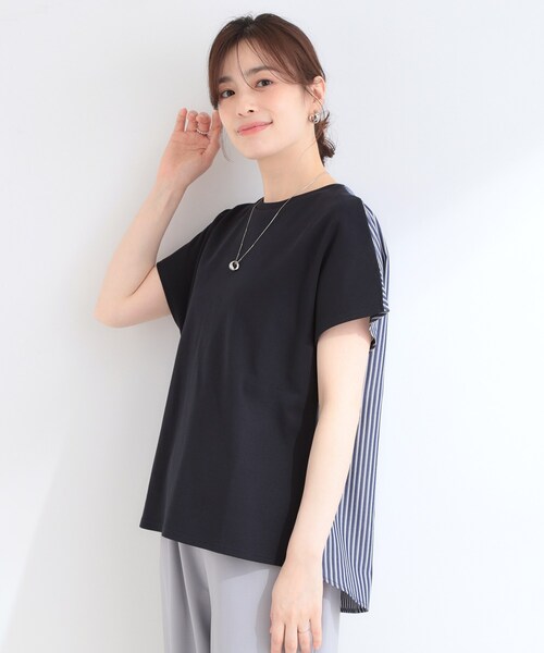 SHOO・LA・RUE（シューラルー）の「【体型カバー/S-LL】インせず着られる 前後素材切替Tシャツ（Tシャツ/カットソー・レディース・チャコールグレー/ホワイト系3/ブラック/ライトグリーン系2/ベビーピンク/ネイビー系2・02/01/04/03）」の10枚目の写真