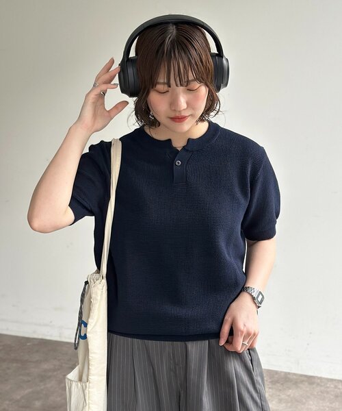CPCM(シーピーシーエム)の「ヘンリー半袖ニットプルオーバー(ニット/セーター・メンズ・アイボリー/ブラック/ネイビー・FREE)」の3枚目の写真
