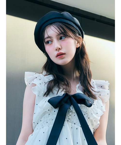 SNIDEL(スナイデル)の「2WAYリボンベレー(ハンチング/ベレー帽・レディース・グレー/アイボリー/ブラック・F)」の3枚目の写真