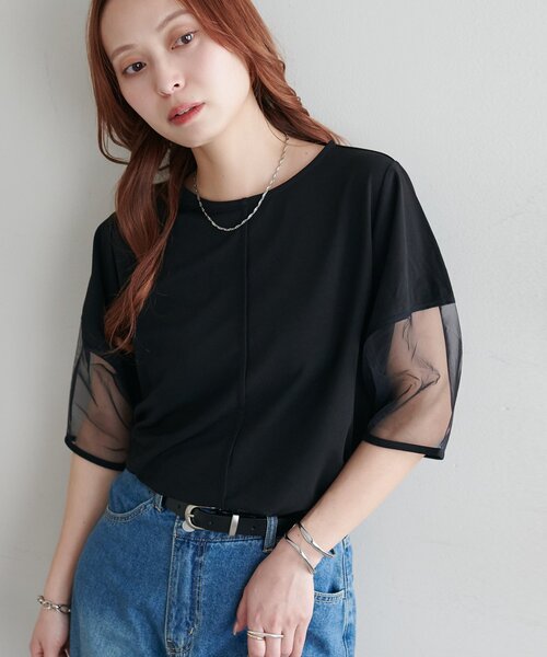 DISCOAT（ディスコート）の「【WEB限定】袖シアーカットカルゼTシャツ（Tシャツ/カットソー・レディース・ブラック/アイボリー/ミント・MEDIUM）」の13枚目の写真