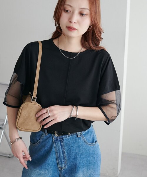 DISCOAT（ディスコート）の「【WEB限定】袖シアーカットカルゼTシャツ（Tシャツ/カットソー・レディース・ブラック/アイボリー/ミント・MEDIUM）」の14枚目の写真