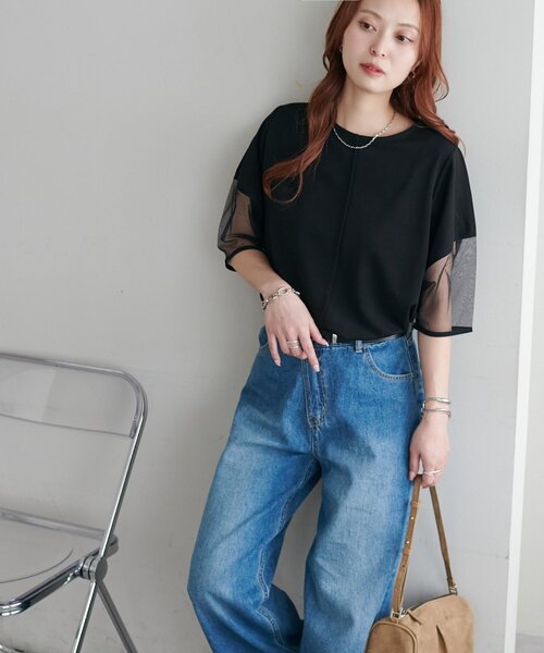 DISCOAT（ディスコート）の「【WEB限定】袖シアーカットカルゼTシャツ（Tシャツ/カットソー・レディース・ブラック/アイボリー/ミント・MEDIUM）」の16枚目の写真