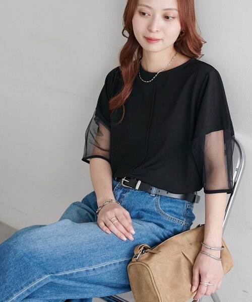 DISCOAT（ディスコート）の「【WEB限定】袖シアーカットカルゼTシャツ（Tシャツ/カットソー・レディース・ブラック/アイボリー/ミント・MEDIUM）」の17枚目の写真