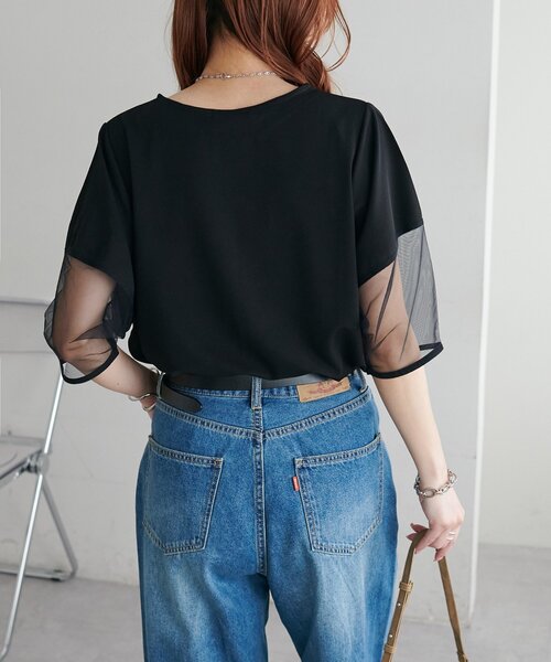 DISCOAT（ディスコート）の「【WEB限定】袖シアーカットカルゼTシャツ（Tシャツ/カットソー・レディース・ブラック/アイボリー/ミント・MEDIUM）」の19枚目の写真