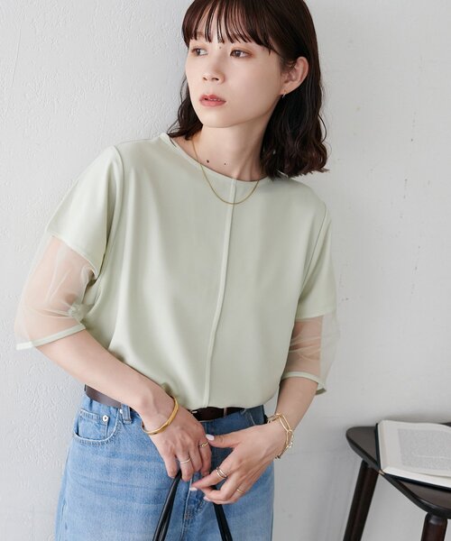 DISCOAT（ディスコート）の「【WEB限定】袖シアーカットカルゼTシャツ（Tシャツ/カットソー・レディース・ブラック/アイボリー/ミント・MEDIUM）」の22枚目の写真