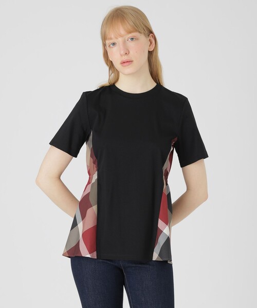BLUE LABEL CRESTBRIDGE（ブルーレーベルクレストブリッジ）の「【一部店舗限定】サイドチェックスムースカットソー（Tシャツ/カットソー・レディース・ブラック/オフホワイト・40/38）」の2枚目の写真