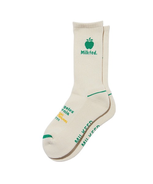 MILKFED.(ミルクフェド)の「APPLE LOGO SOCKS(ソックス/靴下・レディース・オフホワイト/ピンク/ブラック・ONE SIZE)」の1枚目の写真