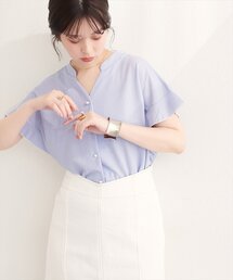 【sherbet line】接触冷感フリル袖パール釦ブラウス
