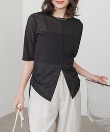 シアーリボンヘムスリットトップス