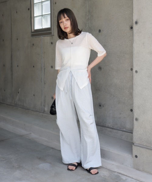 Bab(バブ)の「シアーリボンヘムスリットトップス(Tシャツ/カットソー・レディース・ライトピンク/アイボリー/ブラック・FREE)」の6枚目の写真