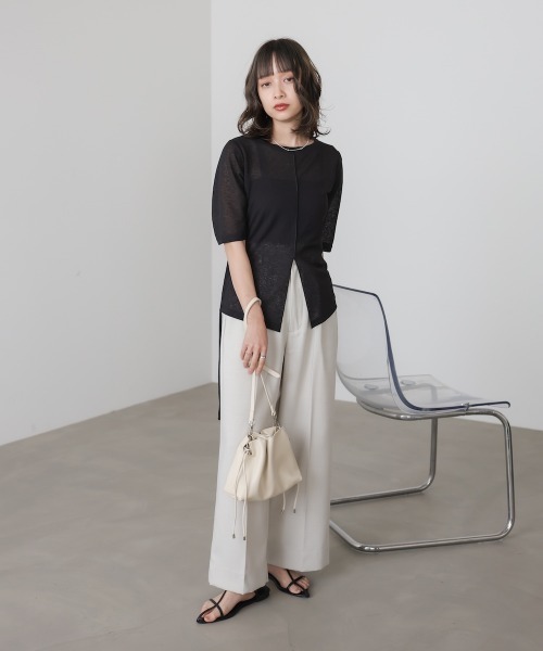 Bab(バブ)の「シアーリボンヘムスリットトップス(Tシャツ/カットソー・レディース・ライトピンク/アイボリー/ブラック・FREE)」の12枚目の写真