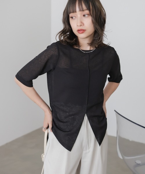 Bab(バブ)の「シアーリボンヘムスリットトップス(Tシャツ/カットソー・レディース・ライトピンク/アイボリー/ブラック・FREE)」の13枚目の写真