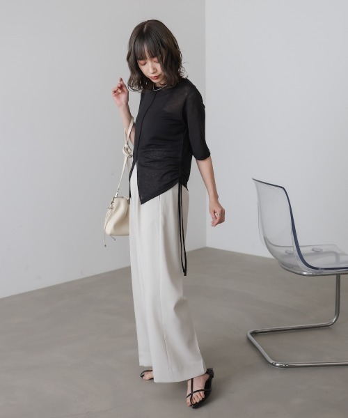 Bab(バブ)の「シアーリボンヘムスリットトップス(Tシャツ/カットソー・レディース・ライトピンク/アイボリー/ブラック・FREE)」の15枚目の写真