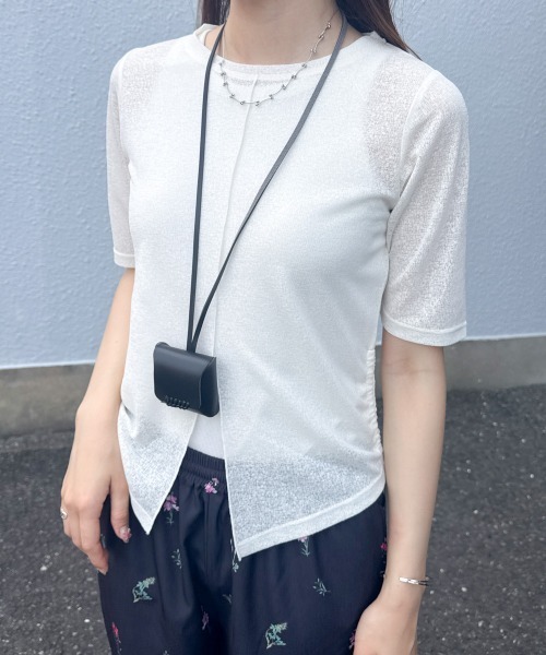Bab(バブ)の「シアーリボンヘムスリットトップス(Tシャツ/カットソー・レディース・ライトピンク/アイボリー/ブラック・FREE)」の4枚目の写真