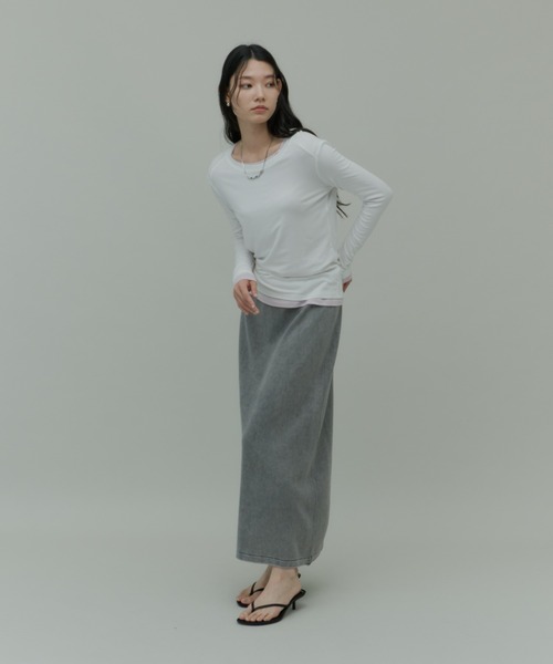 Plumel(プルメル)の「Over Dye Cut Long Skirt / オーバーダイカットロングスカート(スカート・レディース・ブラウン/グレー・MEDIUM)」の3枚目の写真