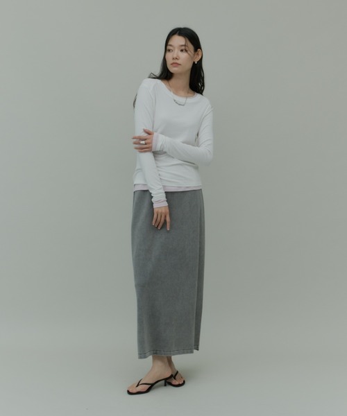 Plumel(プルメル)の「Over Dye Cut Long Skirt / オーバーダイカットロングスカート(スカート・レディース・ブラウン/グレー・MEDIUM)」の4枚目の写真