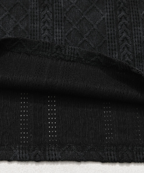 CavariA(キャバリア)の「『CavariA/キャバリア』汚し加工格子ケーブル半袖VネックTEE(Tシャツ/カットソー・メンズ・ネイビー/グレー/ブラック・XL/L/M)」の7枚目の写真