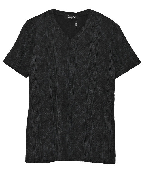 CavariA(キャバリア)の「『CavariA/キャバリア』汚し加工格子ケーブル半袖VネックTEE(Tシャツ/カットソー・メンズ・ネイビー/グレー/ブラック・XL/L/M)」の10枚目の写真