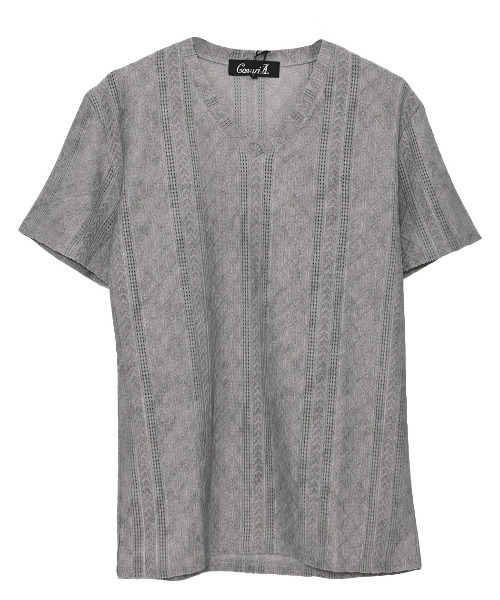 CavariA(キャバリア)の「『CavariA/キャバリア』汚し加工格子ケーブル半袖VネックTEE(Tシャツ/カットソー・メンズ・ネイビー/グレー/ブラック・XL/L/M)」の13枚目の写真