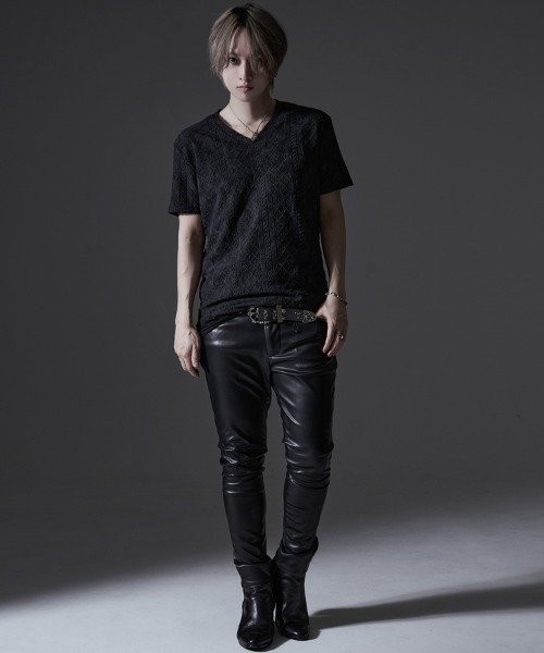 CavariA(キャバリア)の「『CavariA/キャバリア』汚し加工格子ケーブル半袖VネックTEE(Tシャツ/カットソー・メンズ・ネイビー/グレー/ブラック・XL/L/M)」の16枚目の写真