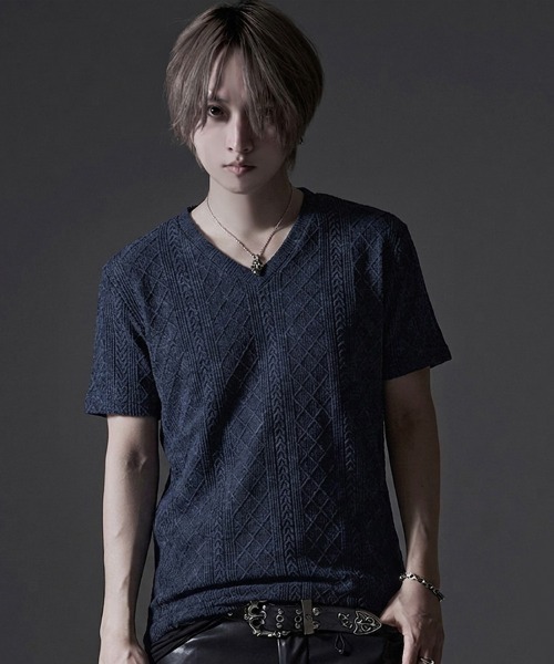 CavariA(キャバリア)の「『CavariA/キャバリア』汚し加工格子ケーブル半袖VネックTEE(Tシャツ/カットソー・メンズ・ネイビー/グレー/ブラック・XL/L/M)」の20枚目の写真