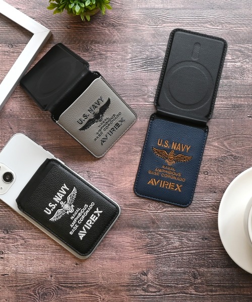 AVIREX（アヴィレックス）の「アヴィレックス MagSafe 対応 カードケース [刺繍]（スマホグッズ・メンズ・ネイビー/グレー/ブラック・ONE SIZE）」の12枚目の写真