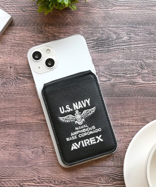 AVIREX（アヴィレックス）の「アヴィレックス MagSafe 対応 カードケース [刺繍]（スマホグッズ・メンズ・ネイビー/グレー/ブラック・ONE SIZE）」の8枚目の写真