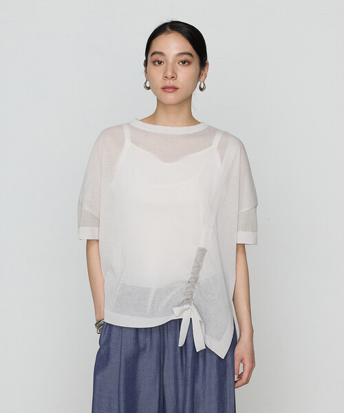Gabardine K.T(ギャバジンケーティー)の「オーガニックコットン×リサイクルPe ドローストリングシアーセーター(ニット/セーター・レディース・チャコール・9号)」の18枚目の写真