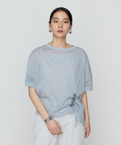 Gabardine K.T(ギャバジンケーティー)の「オーガニックコットン×リサイクルPe ドローストリングシアーセーター(ニット/セーター・レディース・チャコール・9号)」の10枚目の写真