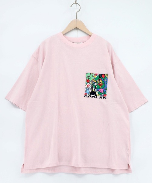 ScoLar(スカラー)の「ScoLar(スカラー) カートゥーン風 スカラーワールド柄Tシャツ(Tシャツ/カットソー・レディース・オフホワイト/チャコールグレー/イエロー/ピンク・MEDIUM)」の4枚目の写真