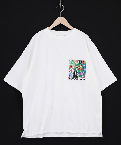 ScoLar(スカラー)の「ScoLar(スカラー) カートゥーン風 スカラーワールド柄Tシャツ(Tシャツ/カットソー・レディース・オフホワイト/チャコールグレー/イエロー/ピンク・MEDIUM)」の11枚目の写真