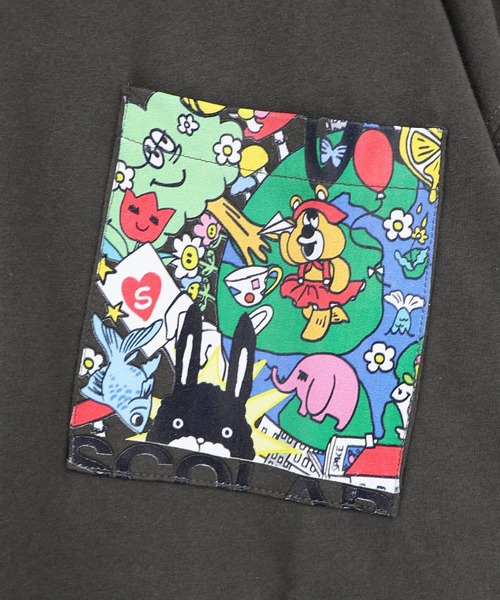 ScoLar(スカラー)の「ScoLar(スカラー) カートゥーン風 スカラーワールド柄Tシャツ(Tシャツ/カットソー・レディース・オフホワイト/チャコールグレー/イエロー/ピンク・MEDIUM)」の19枚目の写真