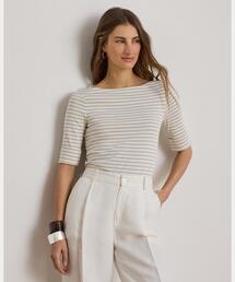 LAUREN RALPH LAUREN | ストライプド ストレッチ コットン ボートネック Tシャツ(Tシャツ/カットソー)