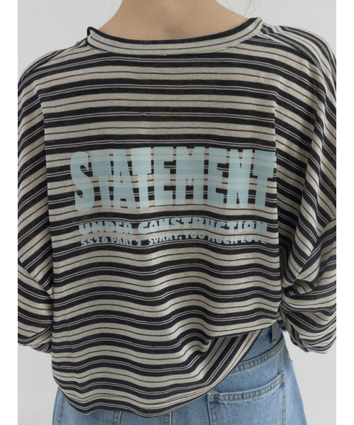 Sorry,Too Much Love(ソーリートゥーマッチラブ)の「Cropped Stripe Loose Fit Collar Top_Black(Tシャツ/カットソー・レディース・その他・FREE)」の2枚目の写真