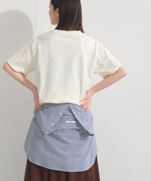 OMNES(オムネス)の「きれいめロゴプリント半袖Tシャツ(Tシャツ/カットソー・レディース・アイボリー/サックスブルー/ネイビー/ブラック・FREE)」の8枚目の写真