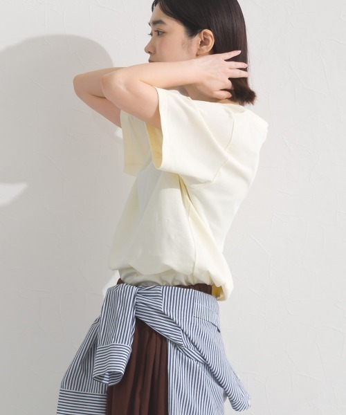 OMNES(オムネス)の「きれいめロゴプリント半袖Tシャツ(Tシャツ/カットソー・レディース・アイボリー/サックスブルー/ネイビー/ブラック・FREE)」の9枚目の写真